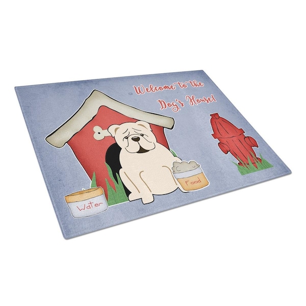 Carolines Treasures Dog House Collection English Bulldog White Glass Cutting Board, Large - BB2877LCB