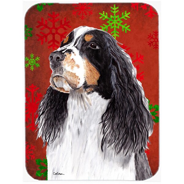 Carolines Treasures Springer Spaniel Red And Green Snowflakes Christmas Glass Cutting Board - Large - SC9401LCB
