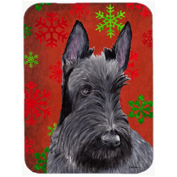 Carolines Treasures Scottish Terrier Red And Green Snowflakes Christmas Glass Cutting Board - Large - SC9426LCB