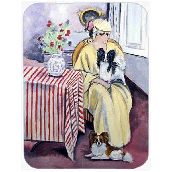 Carolines Treasures Carolines Treasures 7069LCB Lady with her Papillon Glass Cutting Board - Large - 7069LCB