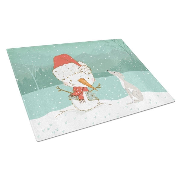Carolines Treasures Italian Greyhound Snowman Christmas Glass Cutting Board Large - CK2089LCB