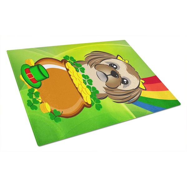 Carolines Treasures Chocolate Brown Shih Tzu St. Patricks Day Glass Cutting Board- Large - BB1993LCB