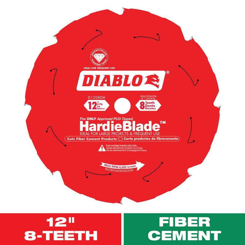 DIABLO 12 pulgadas x 8 dientes Hoja de sierra HardieBlade para cemento de fibra - D1208DH