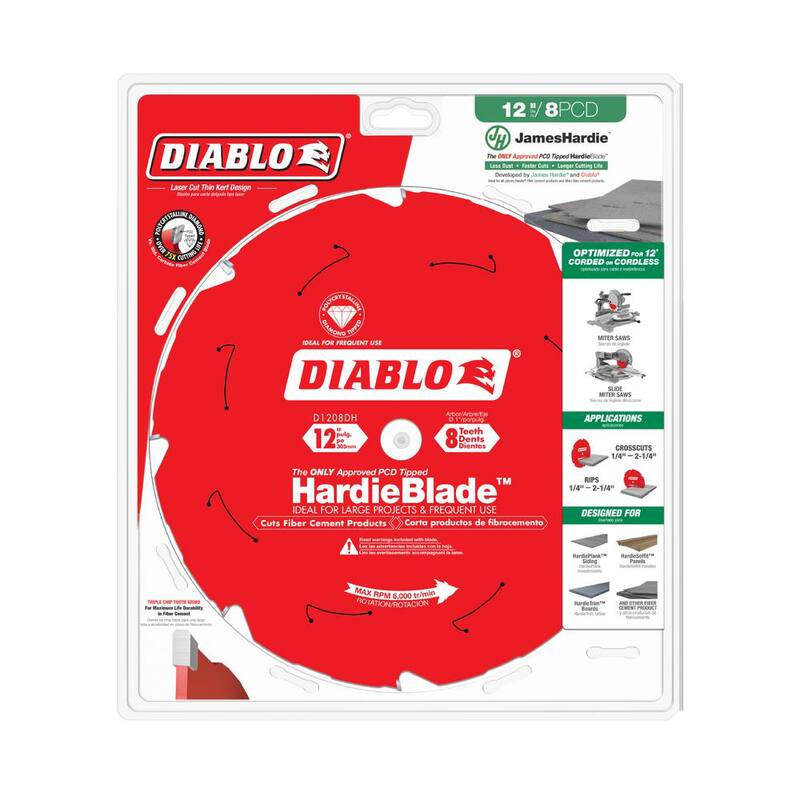 DIABLO 12 pulgadas x 8 dientes Hoja de sierra HardieBlade para cemento de fibra - D1208DH