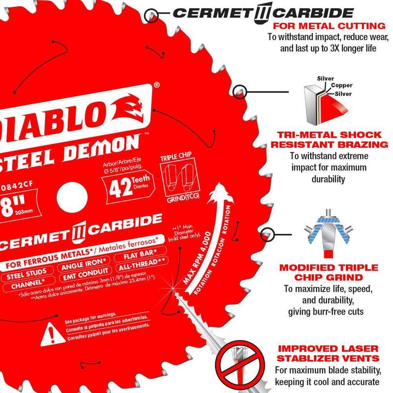 Hoja de sierra DIABLO 8 pulgadas x 42 dientes Steel Demon Cermet II para metal grueso - D0842CF