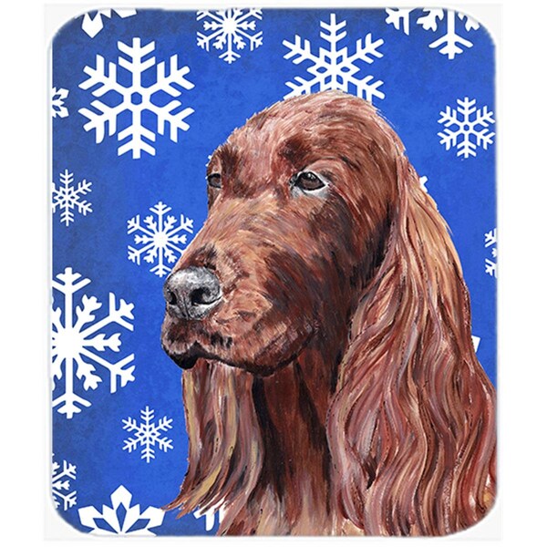 Carolines Treasures 15 x 12 in. Irish Setter Blue Snowflake Winter Glass Cutting Board- Large - SC9594LCB
