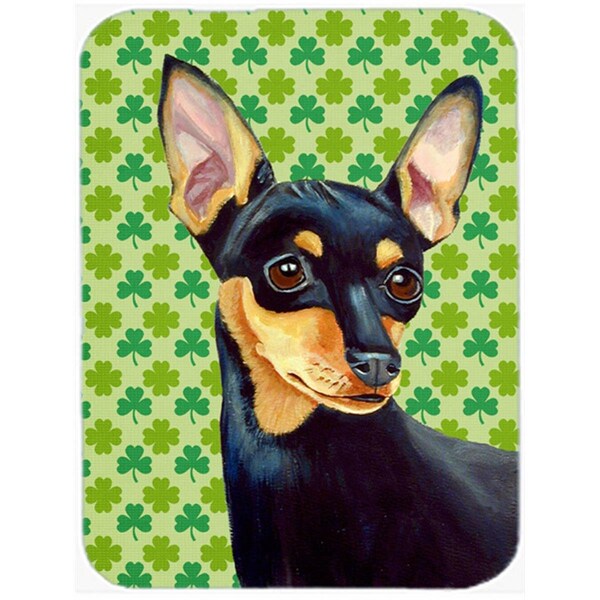 Carolines Treasures 15 x 12 in. Min Pin St. Patricks Day Shamrock Portrait Glass Cutting Board - Large - LH9200LCB