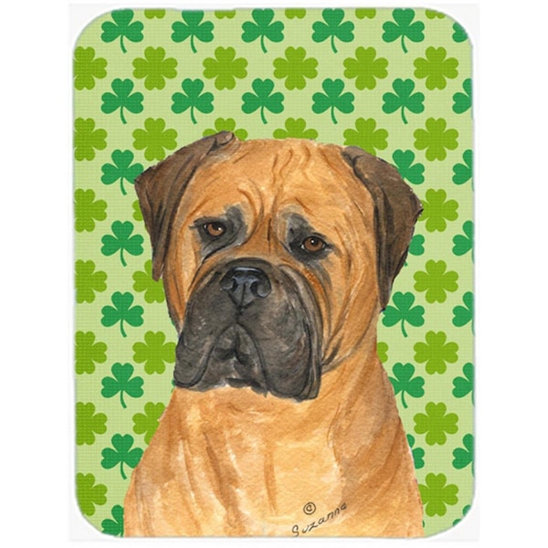 Carolines Treasures 12 x 15 in. Bullmastiff St. Patricks Day Shamrock Portrait Glass Cutting Board- Large - SS4448LCB