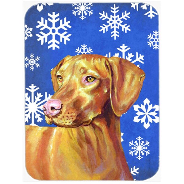 Carolines Treasures 15 x 12 in. Vizsla Winter Snowflakes Holiday Glass Cutting Board - Large - LH9280LCB