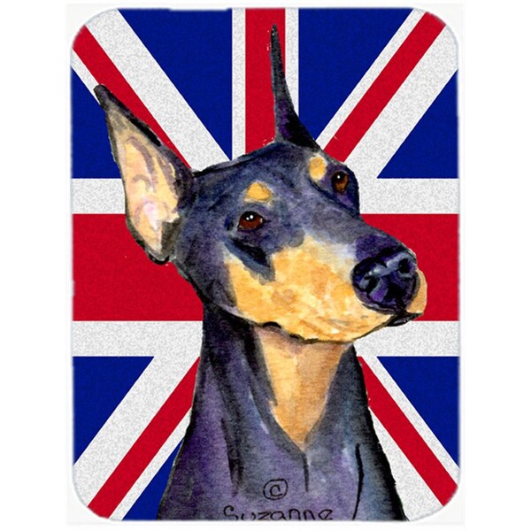 Carolines Treasures Doberman With English Union Jack British Flag Glass Cutting Board - Large - SS4937LCB