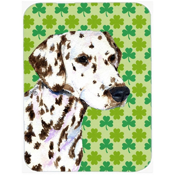 Carolines Treasures Dalmatian St. Patricks Day Shamrock Portrait Glass Cutting Board- Large - SS4400LCB