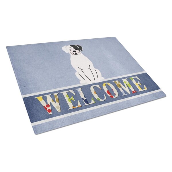 Carolines Treasures White Boxer Cooper Welcome Glass Cutting Board Large - BB5695LCB