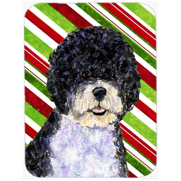 Carolines Treasures Portuguese Water Dog Candy Cane Holiday Christmas Glass Cutting Board - Large - SS4559LCB