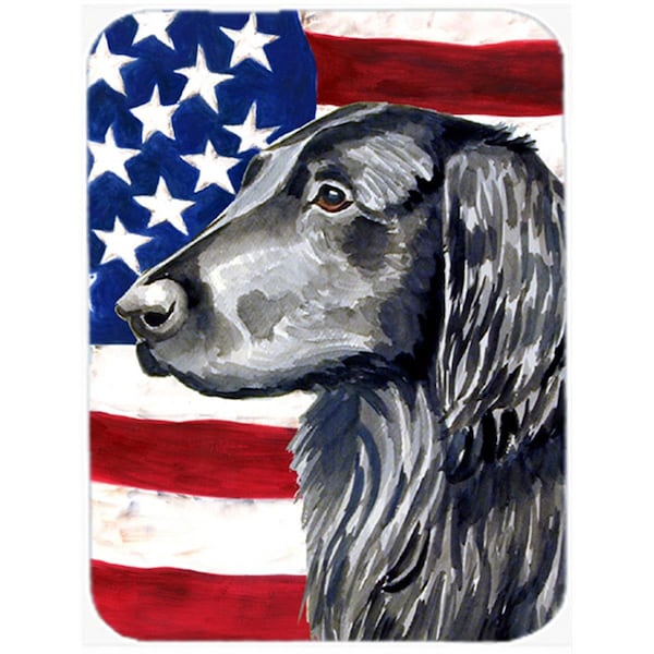 Carolines Treasures USA American Flag with Flat Coated Retriever Glass Cutting Board - Large- 15 H x 12 L in. - LH9021LCB