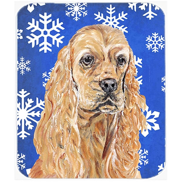 Carolines Treasures 15 x 12 in. Cocker Spaniel Blue Snowflake Winter Glass Cutting Board- Large - SC9598LCB