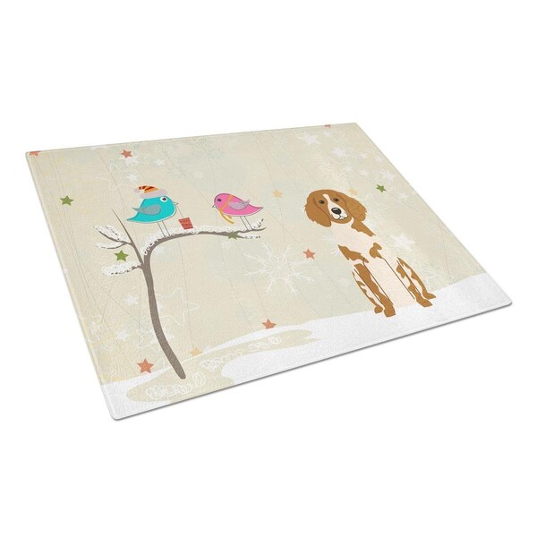 Carolines Treasures Christmas Presents Between Friends Brittany Spaniel Glass Cutting Board, Large - BB2544LCB