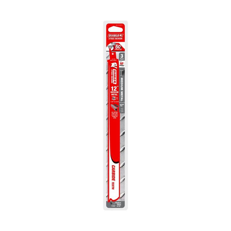 DIABLO 9 pulgadas 10 TPI Steel Demon Carbide Teeth Hojas de sierra reciprocante para metal mediano (paquete de 3) - DS0910CF3