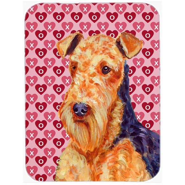 Carolines Treasures 15 x 12 in. Airedale Hearts Love and Valentines Day Portrait Glass Cutting Board - Large - LH9156LCB