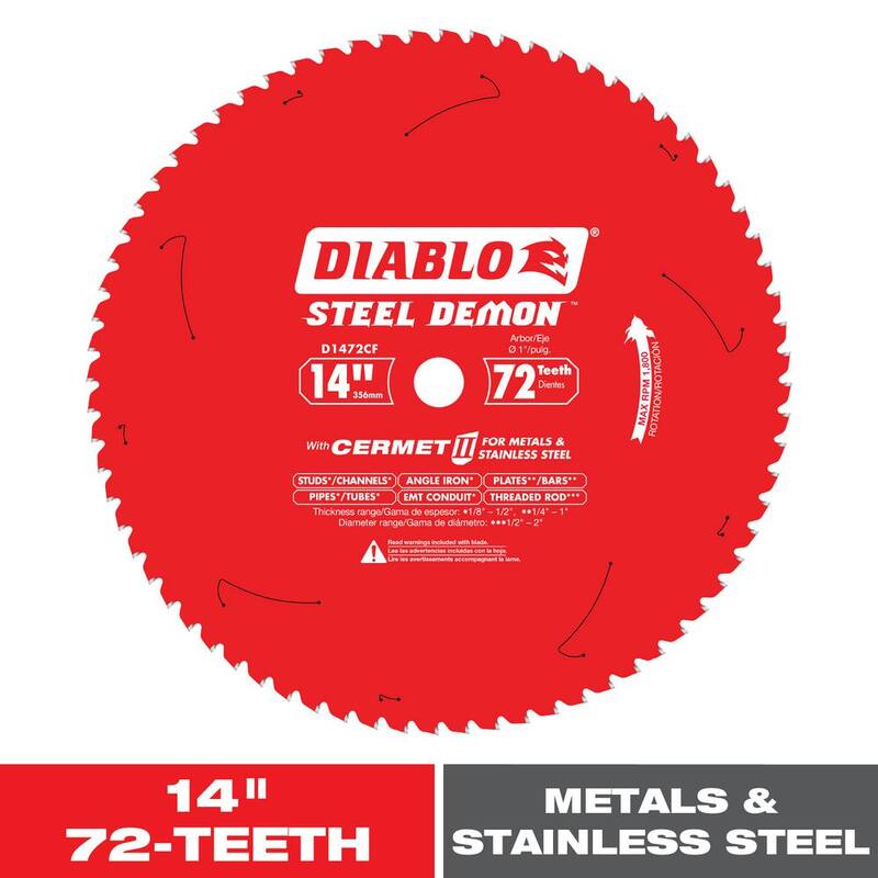DIABLO Hoja de sierra circular Steel Demon Cermet II de 14 pulgadas x 72 dientes para metal mediano - D1472CF