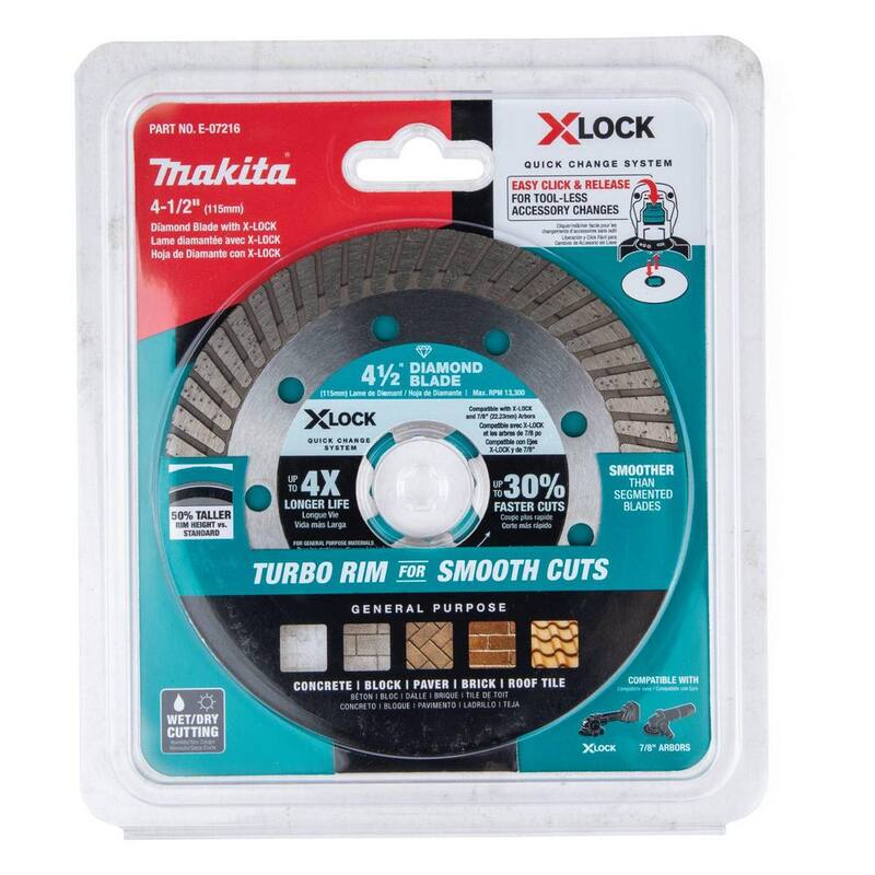 Makita X-LOCK 4-1/2 pulgadas Disco de Diamante con Turbo Rim para Corte de Albañilería - E-07216