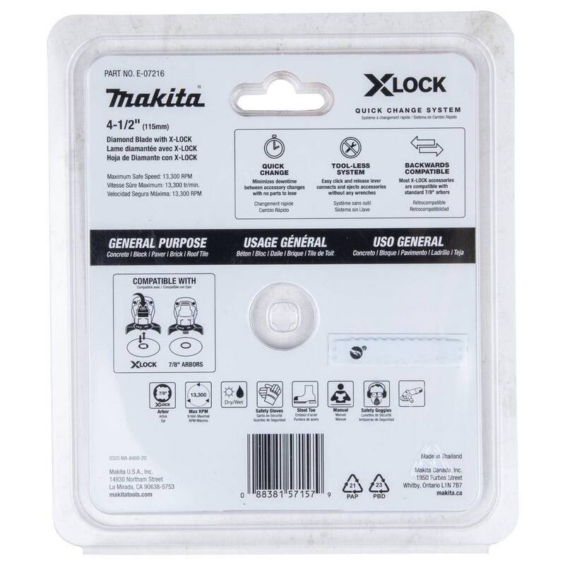 Makita X-LOCK 4-1/2 pulgadas Disco de Diamante con Turbo Rim para Corte de Albañilería - E-07216