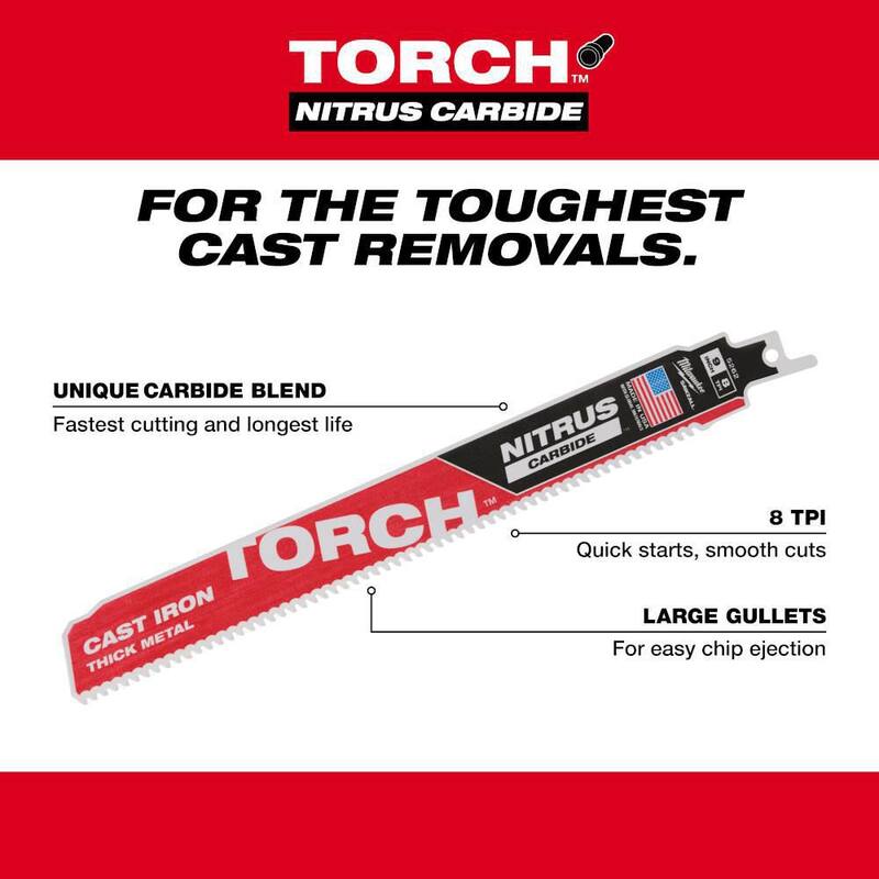 Milwaukee 9 pulgadas 8 TPI TORCH Nitrus Carbide Teeth Metal Cutting SAWZALL Hoja de sierra de vaivén - 48-00-5262