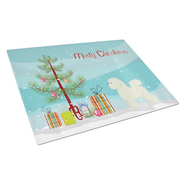 Carolines Treasures Bichon Frise Christmas Tree Glass Cutting Board Large - CK3521LCB