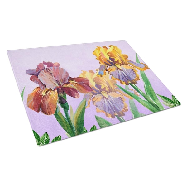 Carolines Treasures Purple & Yellow Iris Glass Cutting Board Large - BB7445LCB