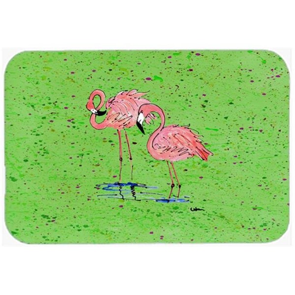 Carolines Treasures Carolines Treasures 8567LCB 15 x 12 in. Pink Flamingos on Green Speckle Glass Cutting Board - 8567LCB