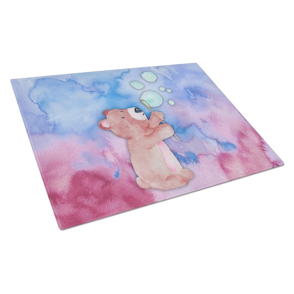 Carolines Treasures Bear & Bubbles Watercolor Glass Cutting Board Large - BB7347LCB