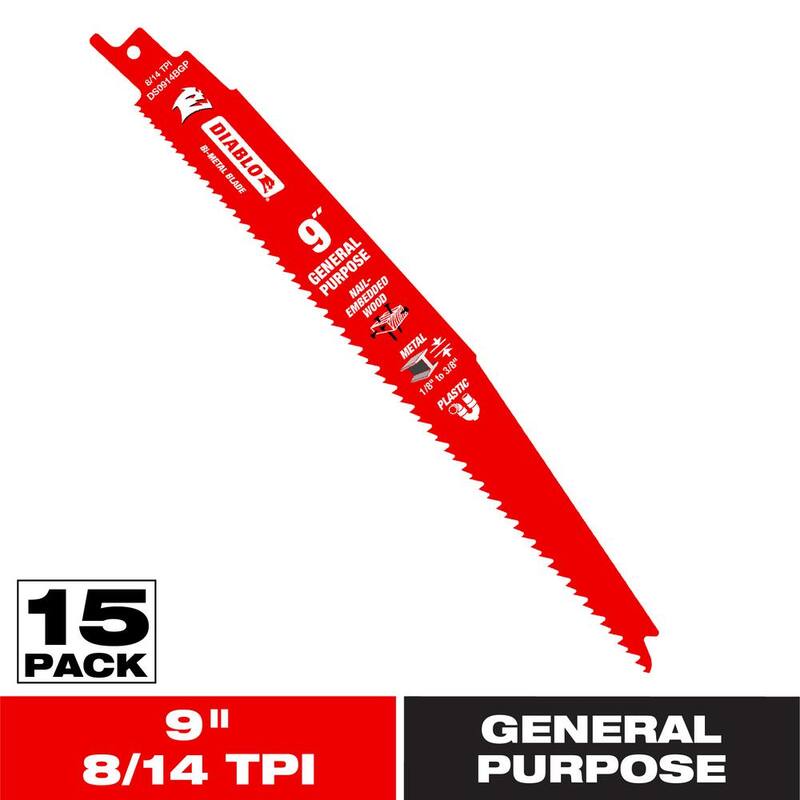 Cuchillas para sierra reciproca de 9 pulgadas, 8/14 TPI de bi-metal para cortes de uso general - DS0914BGP15