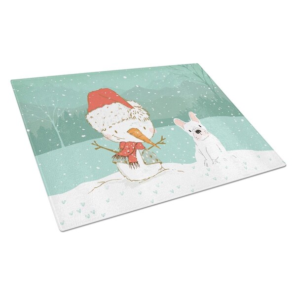 Carolines Treasures White French Bulldog Snowman Christmas Glass Cutting Board Large - CK2088LCB