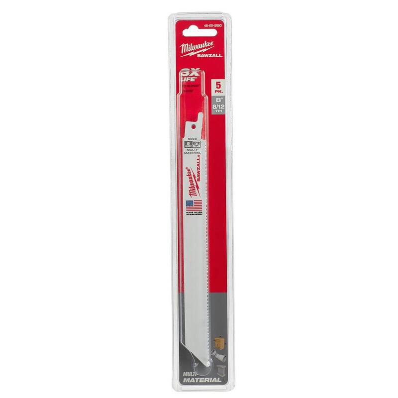 Milwaukee 8 in. 8/12 Dientes por pulgada Hojas de sierra reciprocante Sawzall para corte de materiales múltiples (paquete de 5) - 48-00-5093