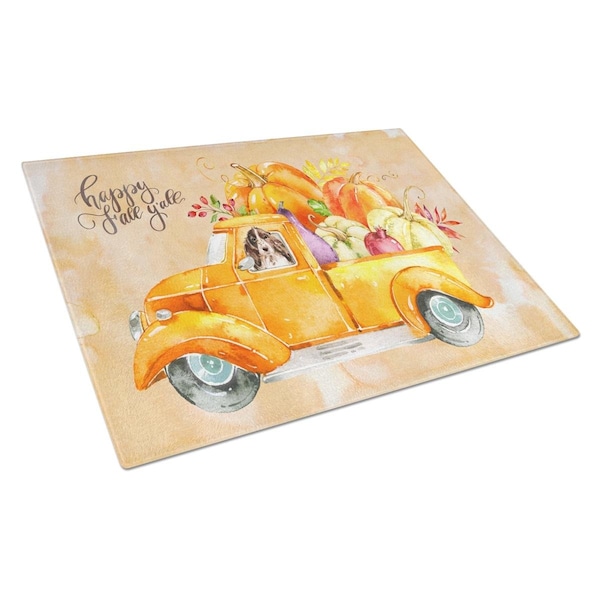 Carolines Treasures Fall Harvest Brown Parti Cocker Spaniel Glass Cutting Board Large - CK2659LCB