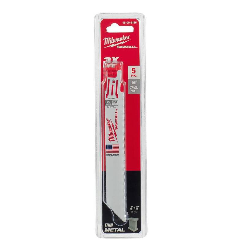 Sierra reciproca para cortar metal delgado de 6 pulgadas, 24 TPI Milwaukee (paquete de 5 hojas) - 48-00-5186.