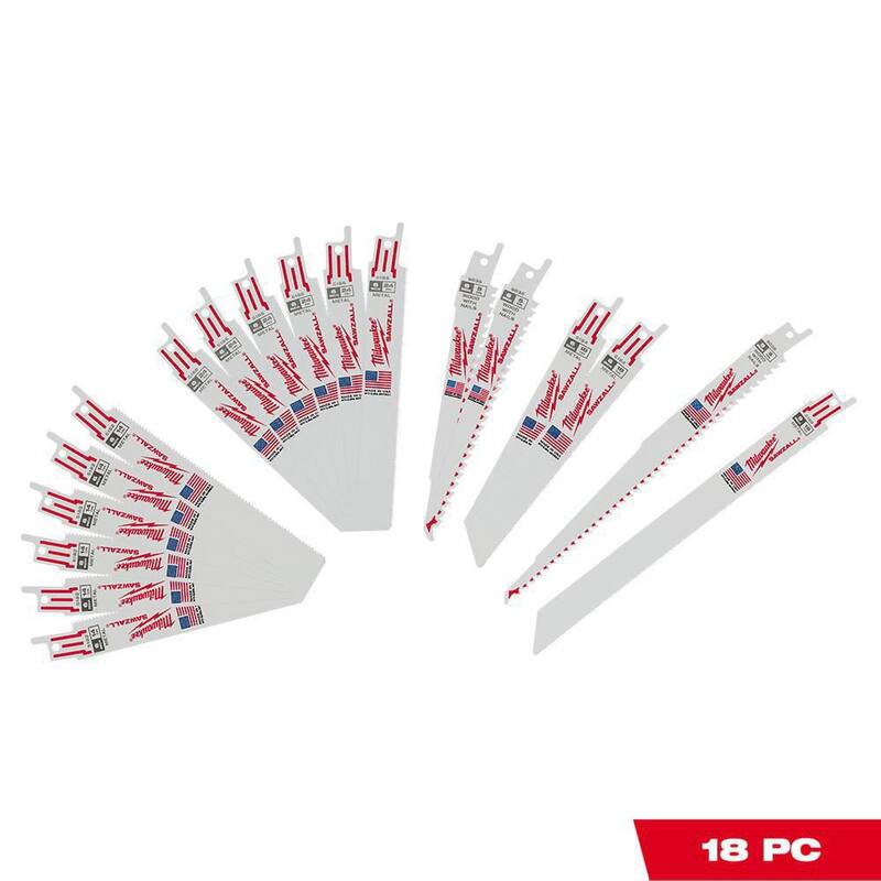 Juego de hojas de sierra de vaivén bimetálicas para cortar madera y metal Milwaukee SAWZALL + 8 hojas (18 piezas) - 49-22-1110F
