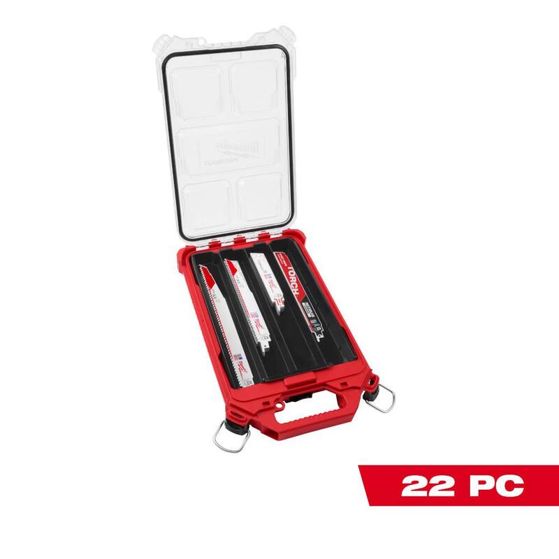 Milwaukee SAWZALL 9 in. 8 TPI Metal Cutting NITRUS Torch Reciprocating Saw Blade Set PACKOUT Kit (22-Pack) - 49-22-5640

Kit de cuchillas de sierra alternativa Milwaukee SAWZALL 9 in. 8 TPI Metal Cutting NITRUS Torch PACKOUT (juego de 22 piezas) - 49-22-5640