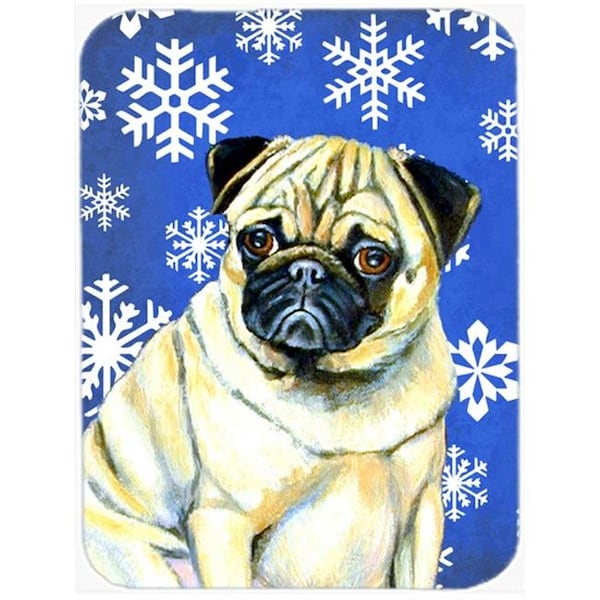 Carolines Treasures Carolines Treasures LH9297LCB Pug Winter Snowflakes Holiday Glass Cutting Board; Large - LH9297LCB