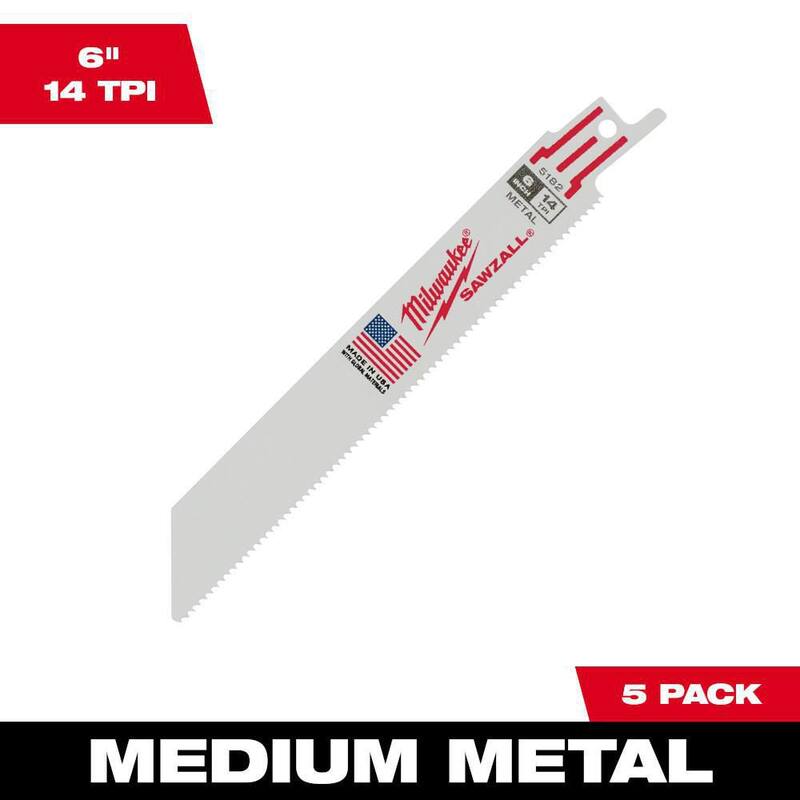 Hoja de sierra SAWZALL para metales medianos de 6 pulgadas y 14 TPI de Milwaukee (paquete de 5) - 48-00-5182