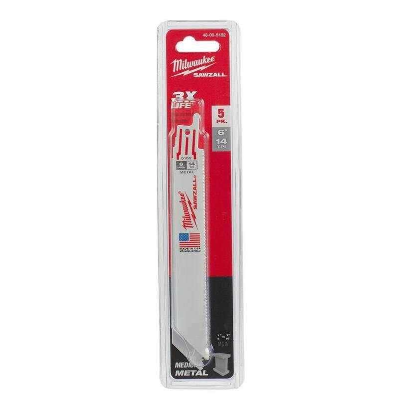 Hoja de sierra SAWZALL para metales medianos de 6 pulgadas y 14 TPI de Milwaukee (paquete de 5) - 48-00-5182