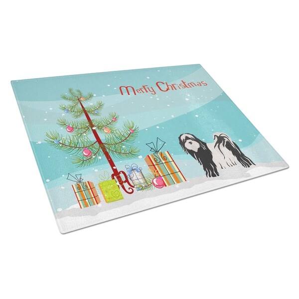 Carolines Treasures Tibetan Terrier Christmas Tree Glass Cutting Board Large - CK3489LCB