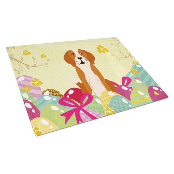 Carolines Treasures Easter Eggs English Foxhound Glass Cutting Board Large - BB6110LCB