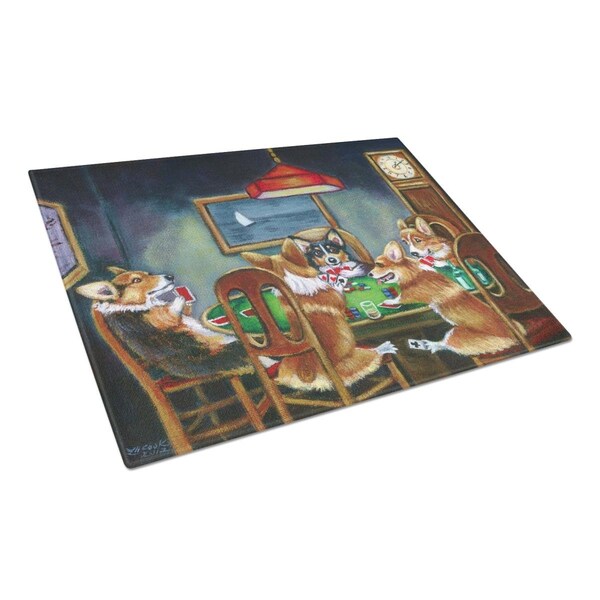 Carolines Treasures Corgi Playing Poker Glass Cutting Board Large - 7416LCB