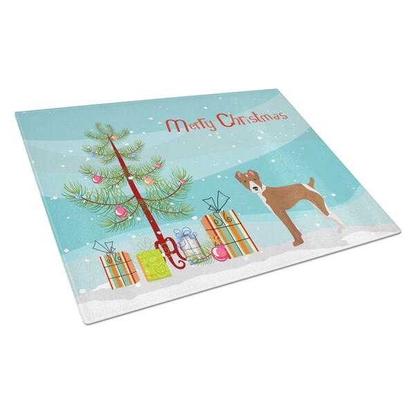 Carolines Treasures Rat Terrier Christmas Tree Glass Cutting Board Large - CK3482LCB