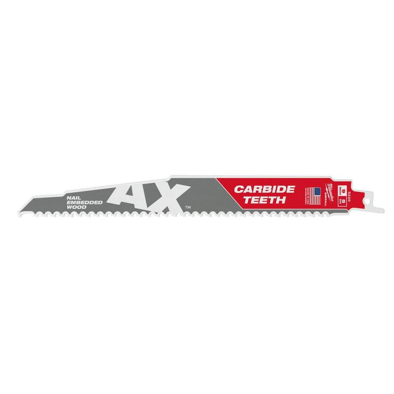 Milwaukee 9 pulgadas 5 TPI AX Dientes de Carburo Hoja de sierra de sable SAWZALL para Demolición de Madera con Clavos Incrustados (Paquete de 3) - 48-00-5326