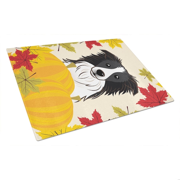Carolines Treasures Border Collie Thanksgiving Glass Cutting Board- Large - BB2047LCB