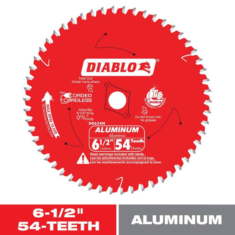 Hoja de sierra circular DIABLO de 6-1/2 pulgadas con 54 dientes para aluminio mediano - D0654NR