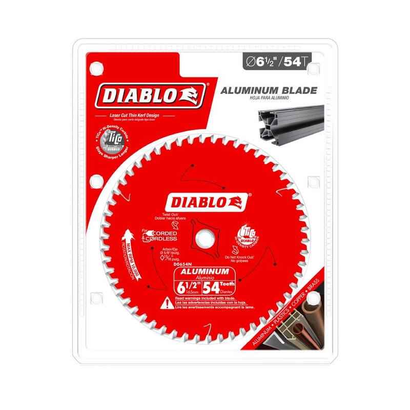 Hoja de sierra circular DIABLO de 6-1/2 pulgadas con 54 dientes para aluminio mediano - D0654NR