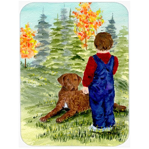 Carolines Treasures Little boy with his Chesapeake Bay Retriever Glass Cutting Board - Large- 15 H x 12 L in. - SS8547LCB
