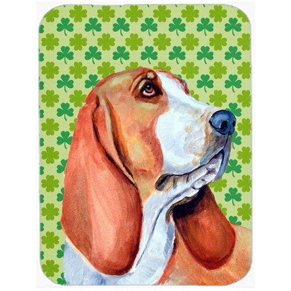 Carolines Treasures Basset Hound St. Patricks Day Shamrock Portrait Glass Cutting Board- Large - LH9197LCB